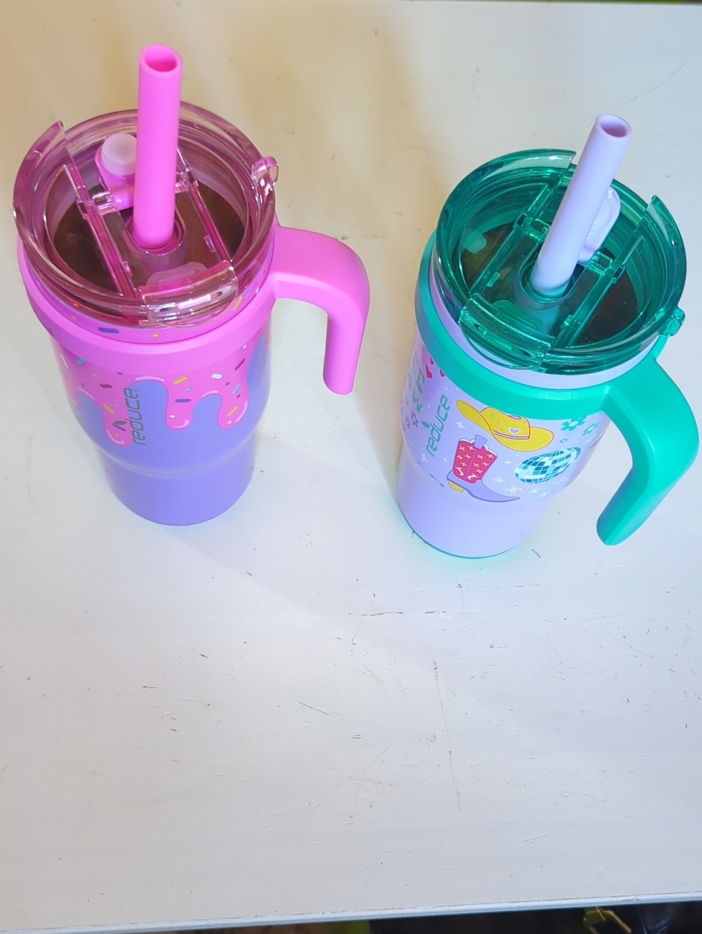 Kids Dual-Color Straw Cup with Handle — Pink & Teal